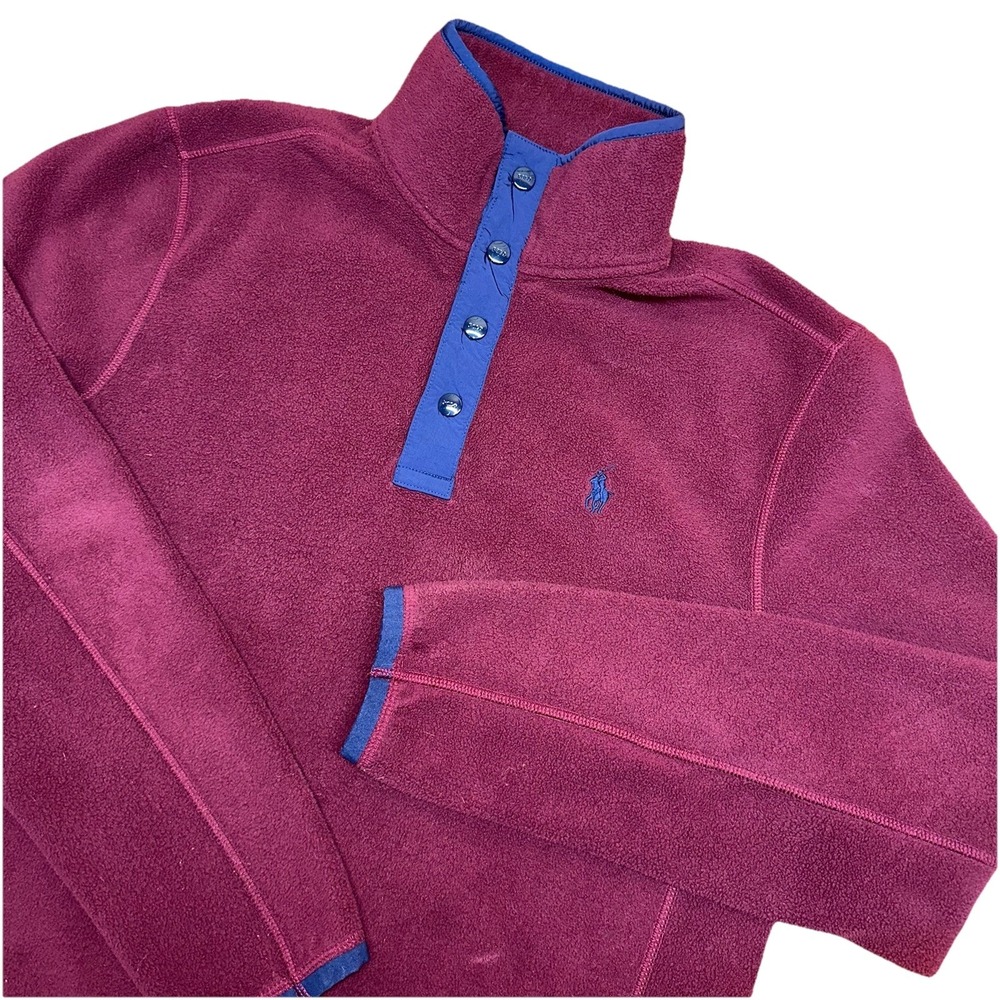 Polo Ralph Lauren Burgundy Fleece 1/4 Snap High Neck Pullover Sweater Men S Flaw